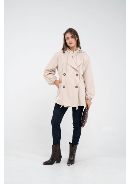 Kapüşonlu Çift Düğmeli Trençkot K8051 fiyatları