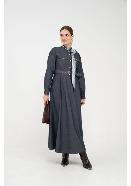 Kuşak Detaylı Denim Elbise K1733 fiyatları
