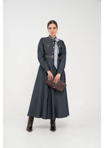 Kuşak Detaylı Denim Elbise K1733 modelleri