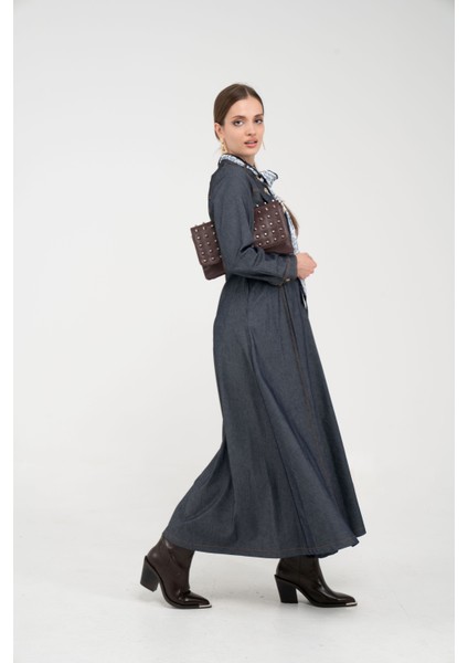 Kuşak Detaylı Denim Elbise K1733 fırsatları