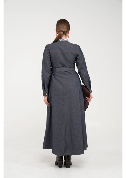 Kuşak Detaylı Denim Elbise K1733 indirimleri