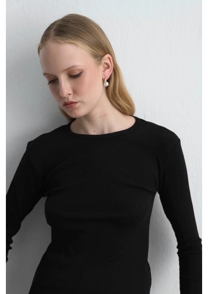 Uzun Kollu Basic Pamuk Tshirt - Siyah fiyatları