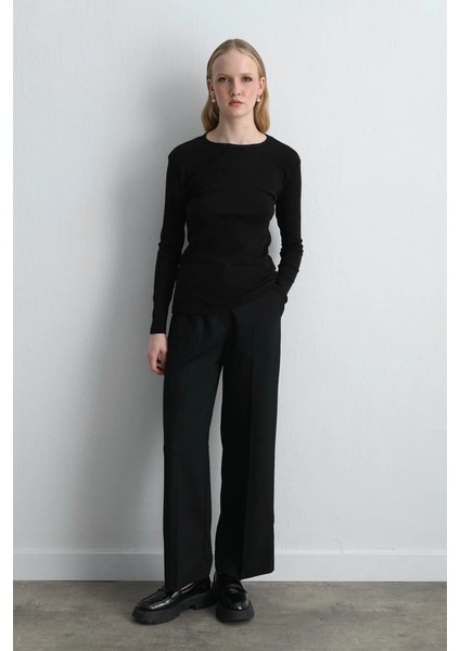 Uzun Kollu Basic Pamuk Tshirt - Siyah modelleri