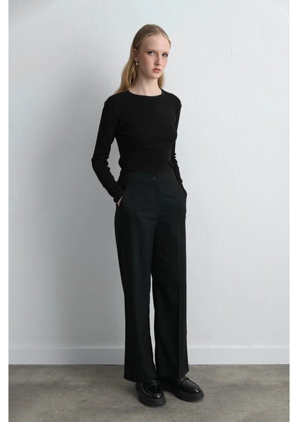 Uzun Kollu Basic Pamuk Tshirt - Siyah indirimleri