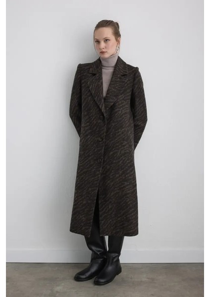 Zebra Desen Yünlü Manto - Kahverengi fırsatları