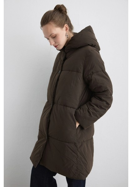Kapüşonlu Uzun Şişme Mont - Kahverengi fiyatları