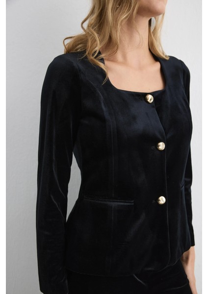 Düğmeli Kadife Ceket - Siyah modelleri