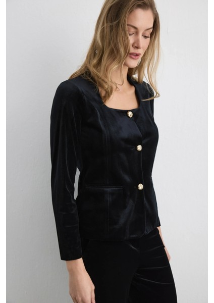 Düğmeli Kadife Ceket - Siyah fırsatları