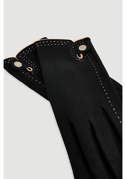 Dikişli Süet Dokulu Eldiven - Siyah fiyatları