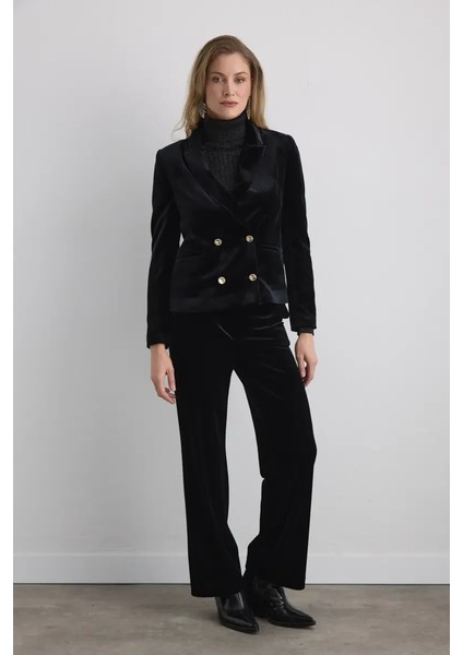 Kruvaze Kadife Ceket - Siyah fırsatları