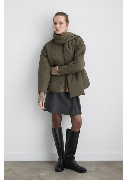 Atkılı Kapitone Mont - Haki