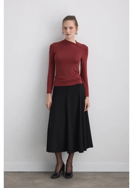 Yakası Düğümlü Viskon Lycra Bluz - Kiremit fiyatları