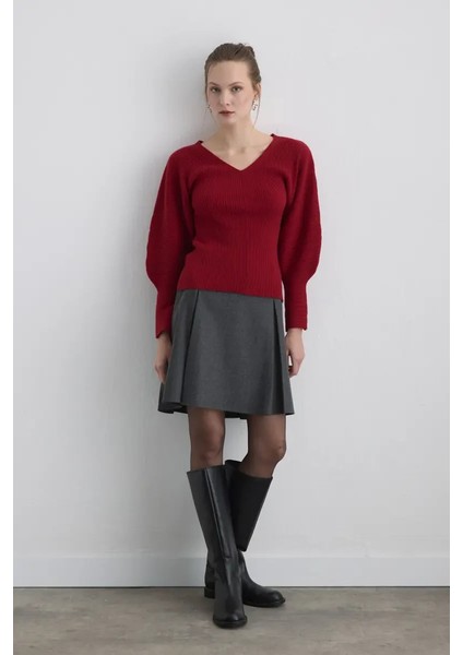 Yarasa Kol Yünlü Triko - Kırmızı fiyatları