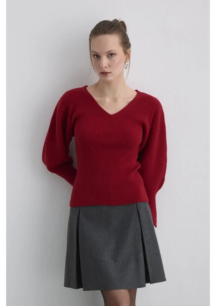 Yarasa Kol Yünlü Triko - Kırmızı modelleri