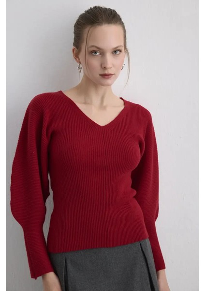 Yarasa Kol Yünlü Triko - Kırmızı fırsatları