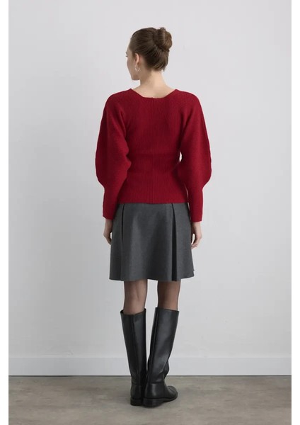 Yarasa Kol Yünlü Triko - Kırmızı indirimleri