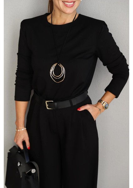 Siyah Vatkalı Bluz Pantolon Takım modelleri