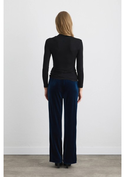 Yakası Düğümlü Viskon Lycra Bluz - Siyah indirimleri