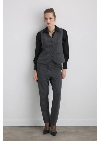 Simli Çizgili Örme Yelek - Gri modelleri