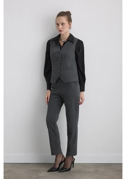 Simli Çizgili Örme Yelek - Gri indirimleri