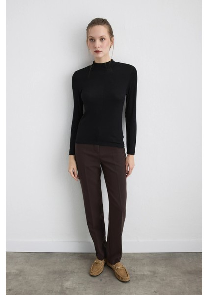 Dik Yakalı Viskon Lycra Bluz - Siyah fiyatları