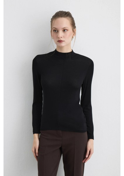 Dik Yakalı Viskon Lycra Bluz - Siyah modelleri