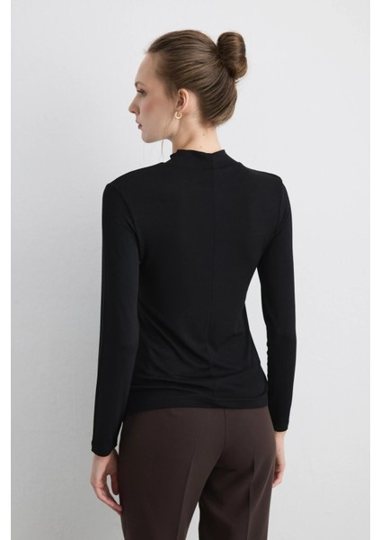 Dik Yakalı Viskon Lycra Bluz - Siyah fırsatları