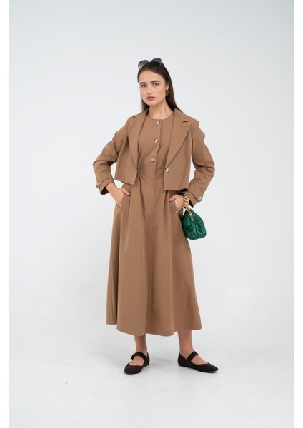 Düğme Detaylı Ceketli Elbise Takım K8062