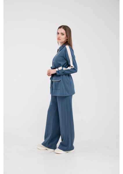 Şerit Detaylı Kuşaklı Geniş Paça Kadın Takım K1725 fiyatları