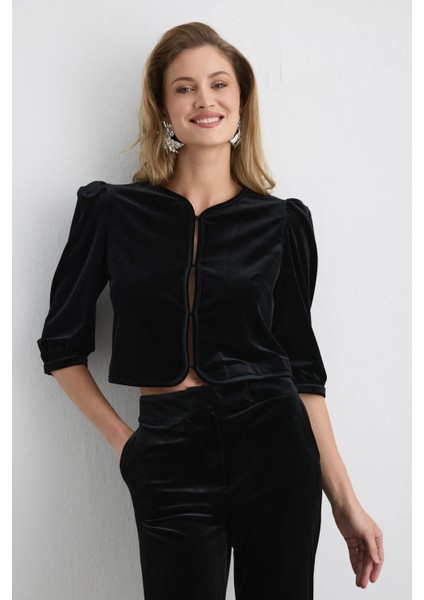 Kadife Bolero Ceket - Siyah