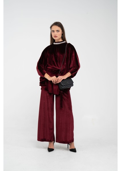 Taş Detaylı Kuşaklı Kadife Takım K8049 fiyatları