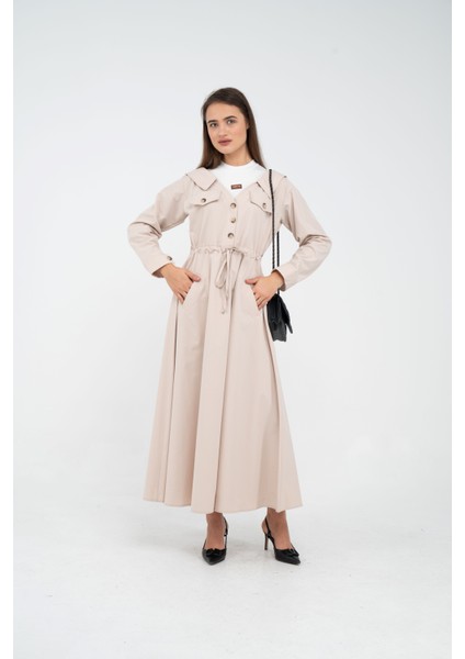 Düğmeli Bel Bağcıklı Trençkot Detaylı Elbise K1746 fiyatları