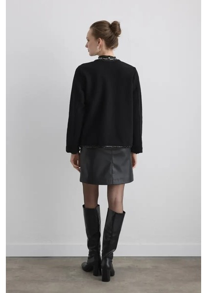 Boncuk Işlemeli Yün Ceket - Siyah indirimleri