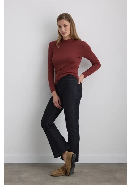 Dik Yakalı Viskon Lycra Bluz - Kiremit fırsatları