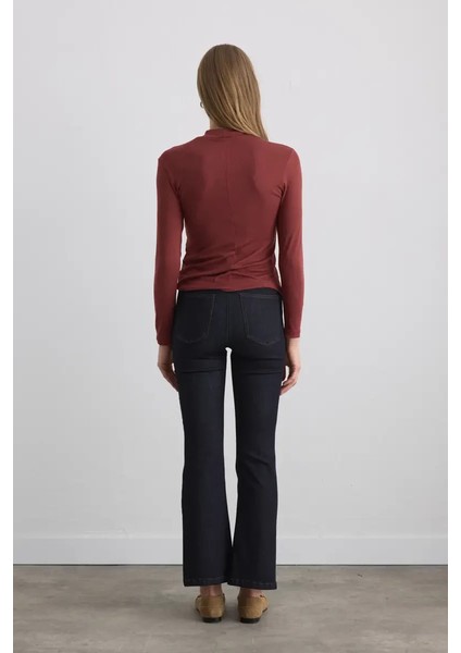 Dik Yakalı Viskon Lycra Bluz - Kiremit indirimleri