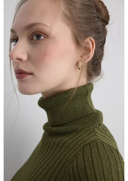 Simli Balıkçı Yaka Triko Bluz - Haki modelleri