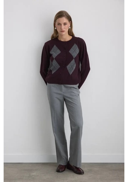 Baklava Desenli Triko Yün Hırka - Mürdüm fiyatları