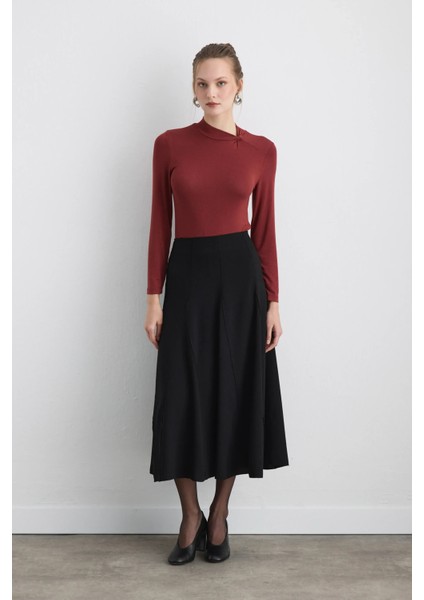 Volanlı Midi Etek - Siyah