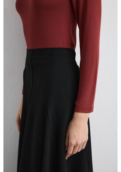 Volanlı Midi Etek - Siyah modelleri