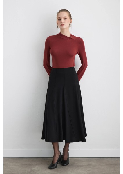 Volanlı Midi Etek - Siyah fırsatları