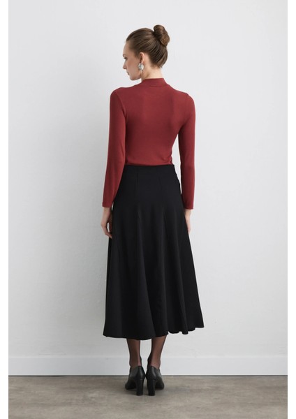 Volanlı Midi Etek - Siyah indirimleri