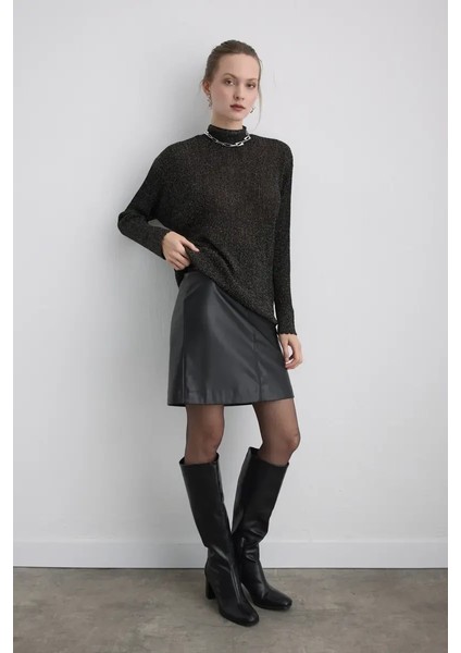 Yakası Düğmeli Rayon Triko Bluz - Siyah modelleri