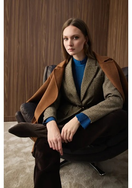 Astarsız Klasik Yün Manto - Kahverengi