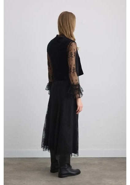 Anka Koleksiyonu Dantel Uzun Etek - Siyah fırsatları