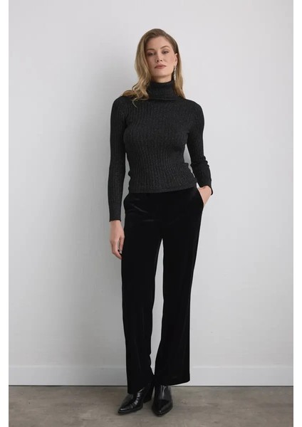 Simli Balıkçı Yaka Triko Bluz - Siyah fiyatları