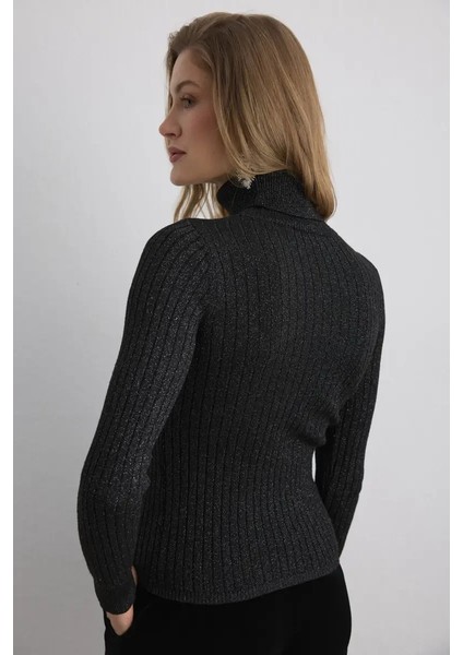 Simli Balıkçı Yaka Triko Bluz - Siyah indirimleri