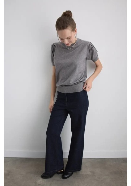 Balon Kol Triko Bluz - Gri fiyatları