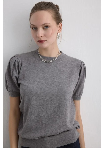 Balon Kol Triko Bluz - Gri fırsatları