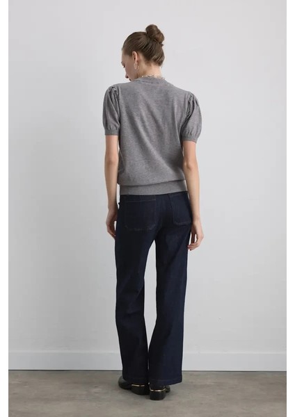 Balon Kol Triko Bluz - Gri indirimleri