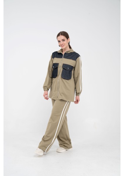 Kontrast Detaylı Fermuarlı Spor İkili Takım K1748